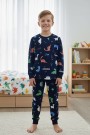 Erkek Çocuk Dinozor Desenli %100 Pamuk Reaktif Boyalı İnterlok Kumaş Uzun Kollu Pijama Takımı