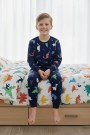 Erkek Çocuk Dinozor Desenli %100 Pamuk Reaktif Boyalı İnterlok Kumaş Uzun Kollu Pijama Takımı