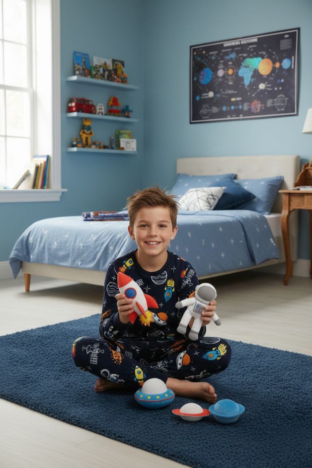 Erkek Çocuk %100 Pamuk Reaktif Boyalı İnterlok Kumaş Pijama Takımı 