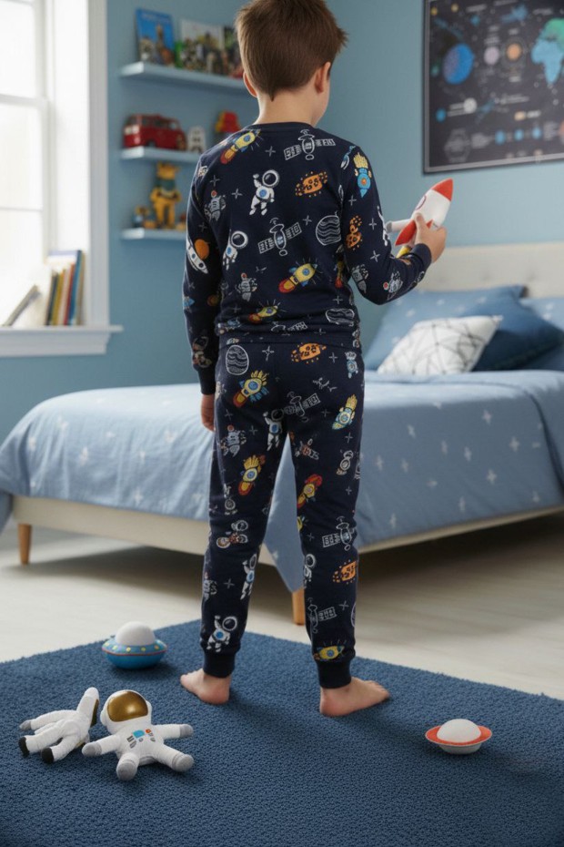 Erkek Çocuk %100 Pamuk Reaktif Boyalı İnterlok Kumaş Pijama Takımı 