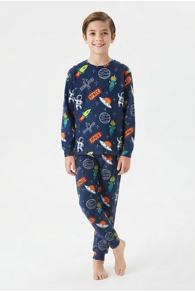 Garson Erkek Çocuk %100 Pamuk Reaktif Boyalı İnterlok Kumaş Pijama Takımı