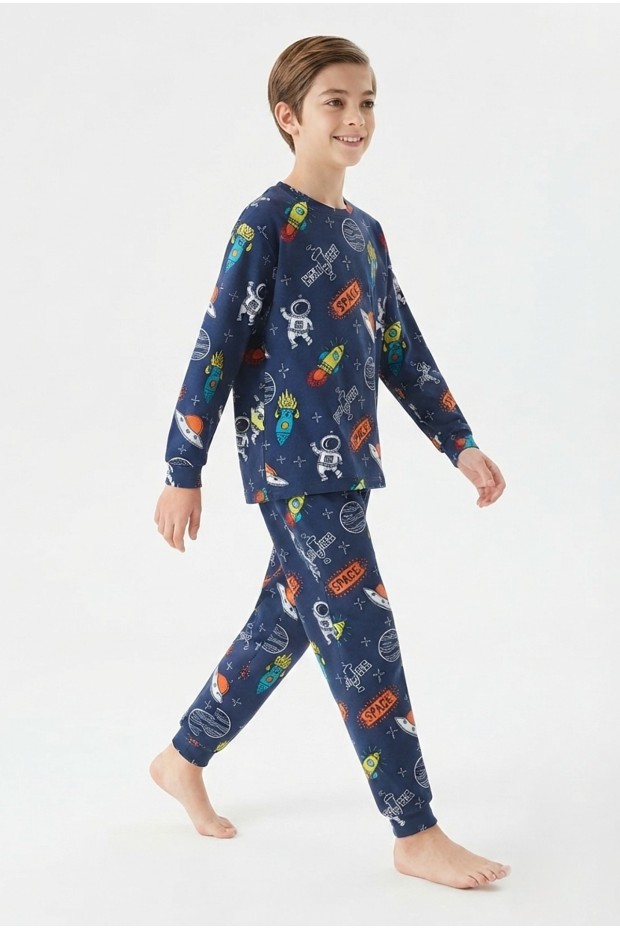 Garson Erkek Çocuk %100 Pamuk Reaktif Boyalı İnterlok Kumaş Pijama Takımı