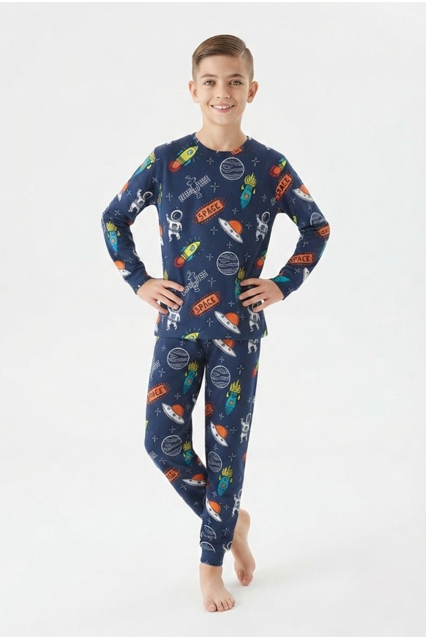 Garson Erkek Çocuk %100 Pamuk Reaktif Boyalı İnterlok Kumaş Pijama Takımı