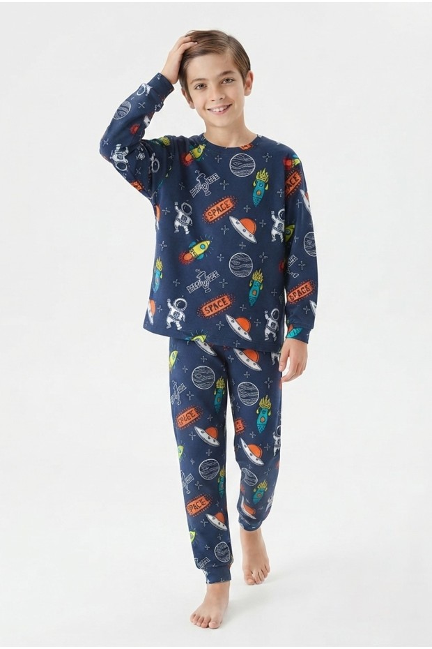 Garson Erkek Çocuk %100 Pamuk Reaktif Boyalı İnterlok Kumaş Pijama Takımı