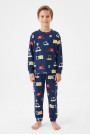 Garson Erkek Çocuk %100 Pamuk Reaktif Boyalı İnterlok Kumaş Araba Baskılı Pijama Takımı 