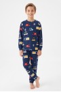 Garson Erkek Çocuk %100 Pamuk Reaktif Boyalı İnterlok Kumaş Araba Baskılı Pijama Takımı 