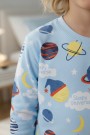 Erkek Çocuk Gezegen Desenli %100 Pamuk Reaktif Boyalı İnterlok Kumaş Uzun Kollu Pijama Takımı 