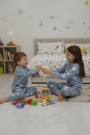 Üniseks Çocuk Ay Ve Yıldız Desenli %100 Pamuk Reaktif Boyalı Süprem Kumaş Uzun Kollu Pijama Takımı