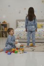 Üniseks Çocuk Ay Ve Yıldız Desenli %100 Pamuk Reaktif Boyalı Süprem Kumaş Uzun Kollu Pijama Takımı