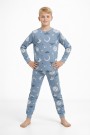 Garson Üniseks Çocuk Ay ve Yıldız Desenli %100 Pamuk Reaktif Boyalı Süprem Kumaş Uzun Kollu Pijama Takımı