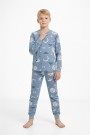 Garson Üniseks Çocuk Ay ve Yıldız Desenli %100 Pamuk Reaktif Boyalı Süprem Kumaş Uzun Kollu Pijama Takımı