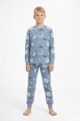 Garson Üniseks Çocuk Ay ve Yıldız Desenli %100 Pamuk Reaktif Boyalı Süprem Kumaş Uzun Kollu Pijama Takımı