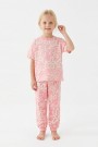 Kız Çocuk Papatya Desenli %100 Pamuk Reaktif Boyalı Süprem Kumaş Kısa Kollu Pijama Takımı