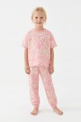 Kız Çocuk Papatya Desenli %100 Pamuk Reaktif Boyalı Süprem Kumaş Kısa Kollu Pijama Takımı
