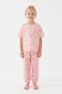 Kız Çocuk Papatya Desenli %100 Pamuk Reaktif Boyalı Süprem Kumaş Kısa Kollu Pijama Takımı