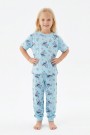 Kız Çocuk Figürlü ve Kalp Desenli %100 Pamuk Reaktif Boyalı Süprem Kumaş Kısa Kollu Pijama Takımı