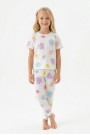 Kız Çocuk Çiçek Desenli %100 Pamuk Reaktif Boyalı Süprem Kumaş Kısa Kollu Pijama Takımı