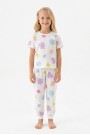 Kız Çocuk Çiçek Desenli %100 Pamuk Reaktif Boyalı Süprem Kumaş Kısa Kollu Pijama Takımı