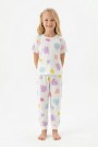 Kız Çocuk Çiçek Desenli %100 Pamuk Reaktif Boyalı Süprem Kumaş Kısa Kollu Pijama Takımı