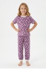 Kız Çocuk Çiçek Desenli %100 Pamuk Süprem Penye Kumaş Kısa Kollu Pijama Takımı