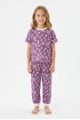 Kız Çocuk Çiçek Desenli %100 Pamuk Süprem Penye Kumaş Kısa Kollu Pijama Takımı