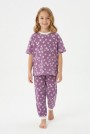 Kız Çocuk Çiçek Desenli %100 Pamuk Süprem Penye Kumaş Kısa Kollu Pijama Takımı