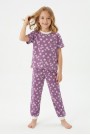 Kız Çocuk Çiçek Desenli %100 Pamuk Süprem Penye Kumaş Kısa Kollu Pijama Takımı