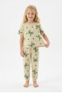 Kız Çocuk Fiyonk ve Puantiye Desenli %100 Pamuk Reaktif Boyalı Süprem Kumaş Kısa Kollu Pijama Takımı