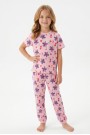 Kız Çocuk Renkli Çiçek ve Kiraz Desenli  %100 Pamuk Süprem Kumaş Reaktif Boyama  Kısa Kollu  Pijama Takımı