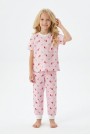 Kız Çocuk Kiraz Desenli Çizgili %100 Pamuk Penye Süprem Kumaş Kısa Kollu Pijama Takımı