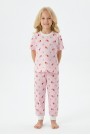 Kız Çocuk Kiraz Desenli Çizgili %100 Pamuk Penye Süprem Kumaş Kısa Kollu Pijama Takımı