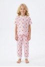Kız Çocuk Kiraz Desenli Çizgili %100 Pamuk Penye Süprem Kumaş Kısa Kollu Pijama Takımı