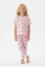 Kız Çocuk Kiraz Desenli Çizgili %100 Pamuk Penye Süprem Kumaş Kısa Kollu Pijama Takımı