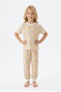 Kız Çocuk ÇiçekliDesenli Kareli %100 Pamuk Reaktif Boyalı Süprem Kumaş Kısa Kollu Pijama Takımı