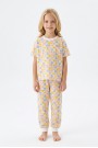Kız Çocuk ÇiçekliDesenli Kareli %100 Pamuk Reaktif Boyalı Süprem Kumaş Kısa Kollu Pijama Takımı