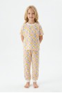 Kız Çocuk ÇiçekliDesenli Kareli %100 Pamuk Reaktif Boyalı Süprem Kumaş Kısa Kollu Pijama Takımı