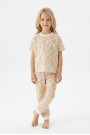 Kız Çocuk ÇiçekliDesenli Kareli %100 Pamuk Reaktif Boyalı Süprem Kumaş Kısa Kollu Pijama Takımı