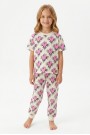Kız Çocuk Kalp Desenli %100 Pamuk Süprem Penye Kumaş Kısa Kollu Pijama Takımı