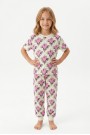 Kız Çocuk Kalp Desenli %100 Pamuk Süprem Penye Kumaş Kısa Kollu Pijama Takımı