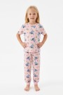 Kız Çocuk Figürlü ve Kalp Desenli %100 Pamuk Reaktif Boyalı Süprem Kumaş Kısa Kollu Pijama Takımı