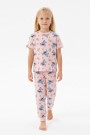 Kız Çocuk Figürlü ve Kalp Desenli %100 Pamuk Reaktif Boyalı Süprem Kumaş Kısa Kollu Pijama Takımı