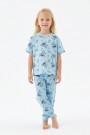 Kız Çocuk Figürlü ve Kalp Desenli %100 Pamuk Reaktif Boyalı Süprem Kumaş Kısa Kollu Pijama Takımı