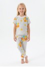 Kız Çocuk Renkli Papatya Çiçek Desenli %100 Pamuk Süprem Kumaş Kısa Kollu Pijama Takımı