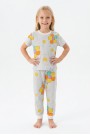 Kız Çocuk Renkli Papatya Çiçek Desenli %100 Pamuk Süprem Kumaş Kısa Kollu Pijama Takımı
