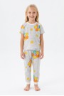 Kız Çocuk Renkli Papatya Çiçek Desenli %100 Pamuk Süprem Kumaş Kısa Kollu Pijama Takımı