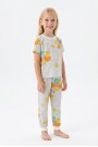 Kız Çocuk Renkli Papatya Çiçek Desenli %100 Pamuk Süprem Kumaş Kısa Kollu Pijama Takımı