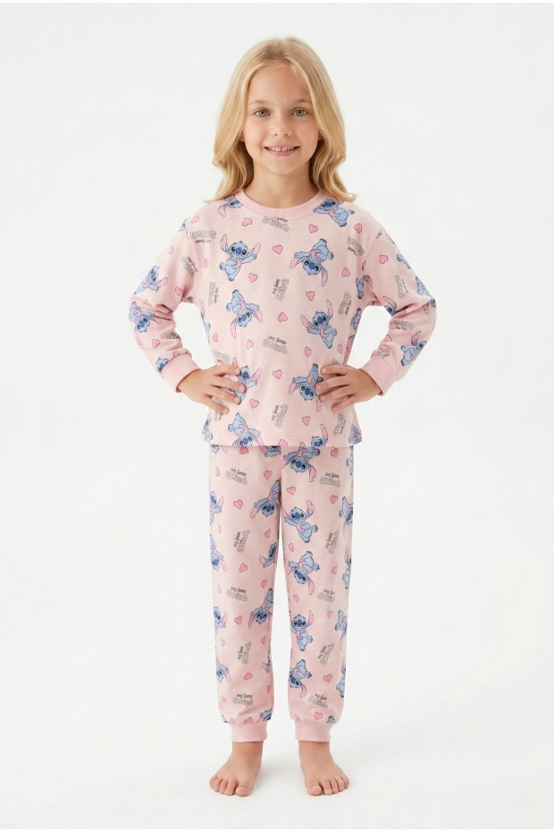Kız Çocuk Karakter Baskılı %100 Pamuk Süprem Kumaş Uzun Kollu Pijama Takımı  