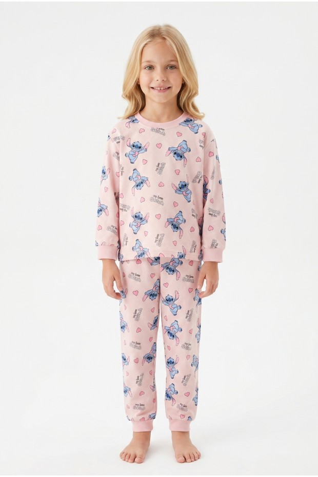 Kız Çocuk Karakter Baskılı %100 Pamuk Süprem Kumaş Uzun Kollu Pijama Takımı  