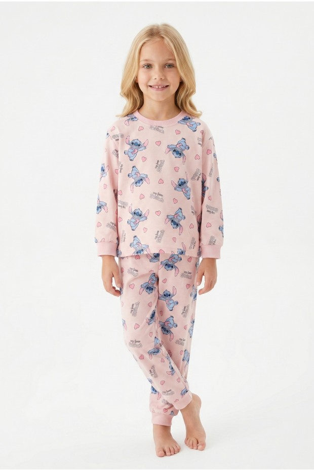 Kız Çocuk Karakter Baskılı %100 Pamuk Süprem Kumaş Uzun Kollu Pijama Takımı  