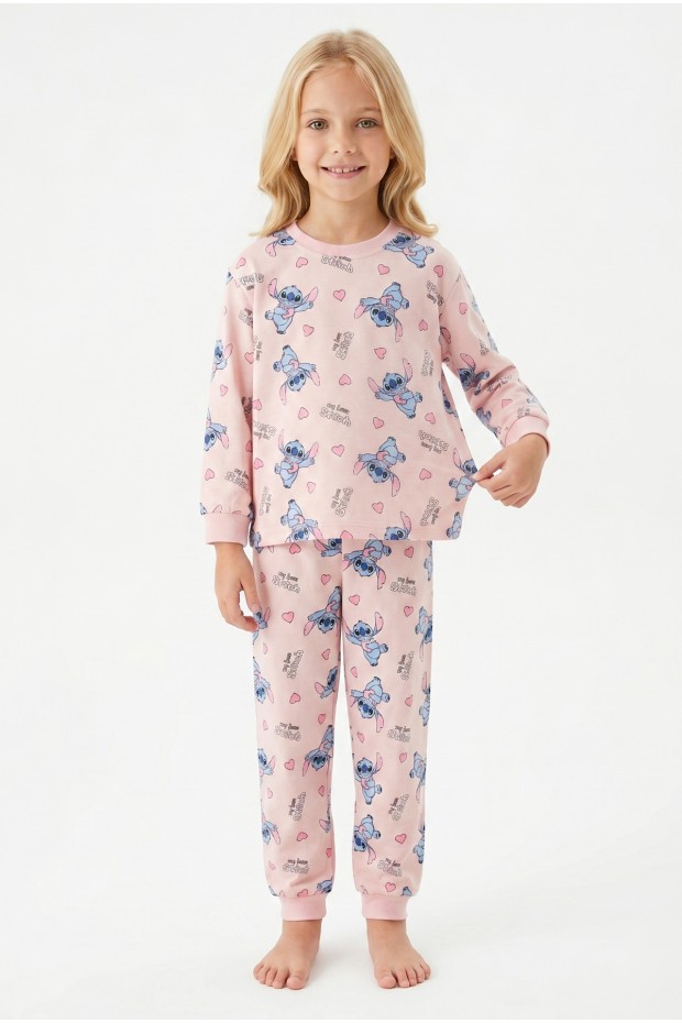 Kız Çocuk Karakter Baskılı %100 Pamuk Süprem Kumaş Uzun Kollu Pijama Takımı  